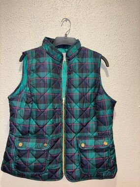 St. John's Bay Teal & Navy Quilted Plaid Vest with Pink Accents